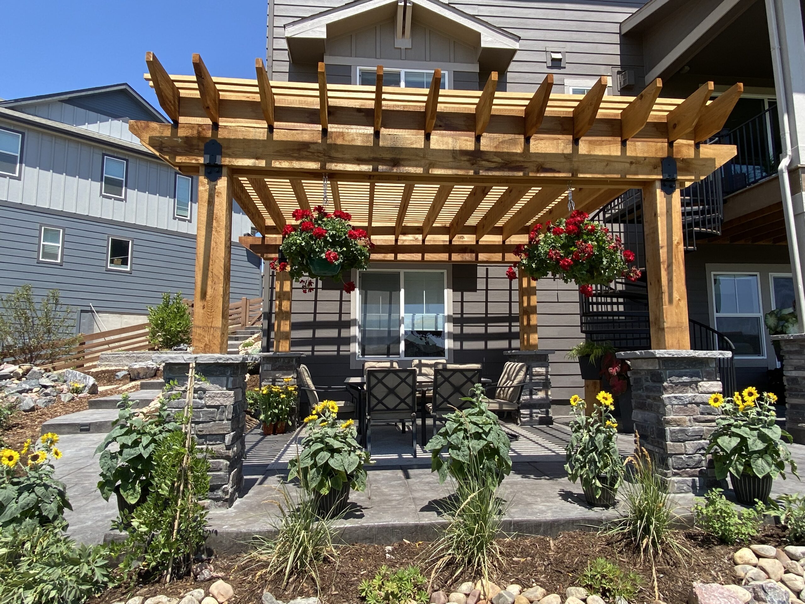 Finished Shade arbor w/ 4 foot stone columns